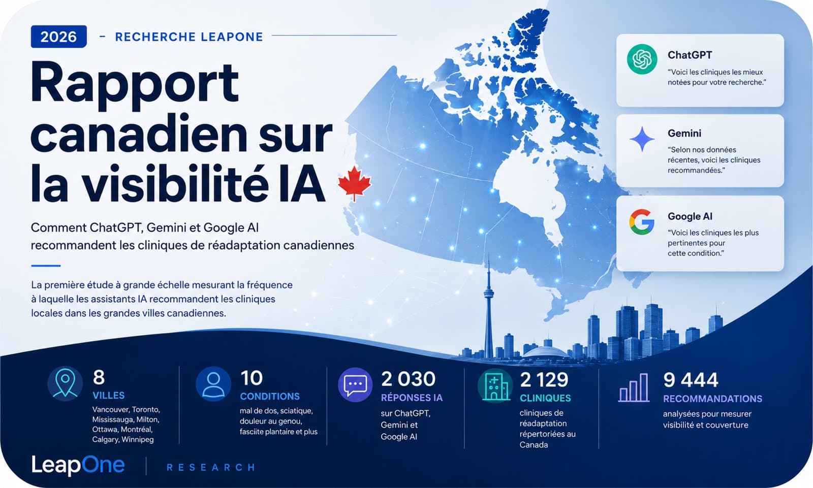 Nous avons demandé à l'IA de recommander une clinique 2 030 fois. 2 cliniques sur 3 ne sont jamais apparues.